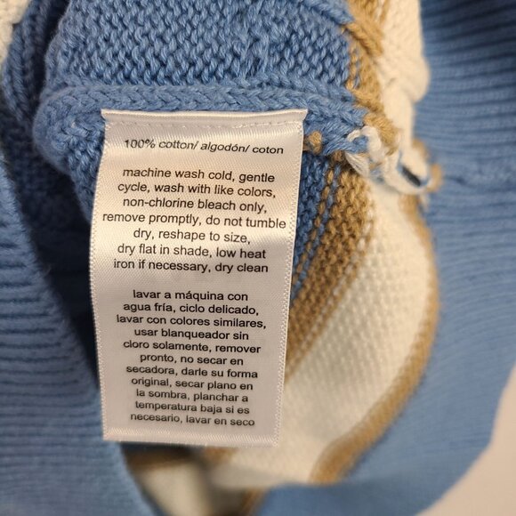 NWT Nautica Jeans Cable Knit Sweater In Slate Blue w/ Contrast Stripe Trim Sz M - Picture 5 of 8